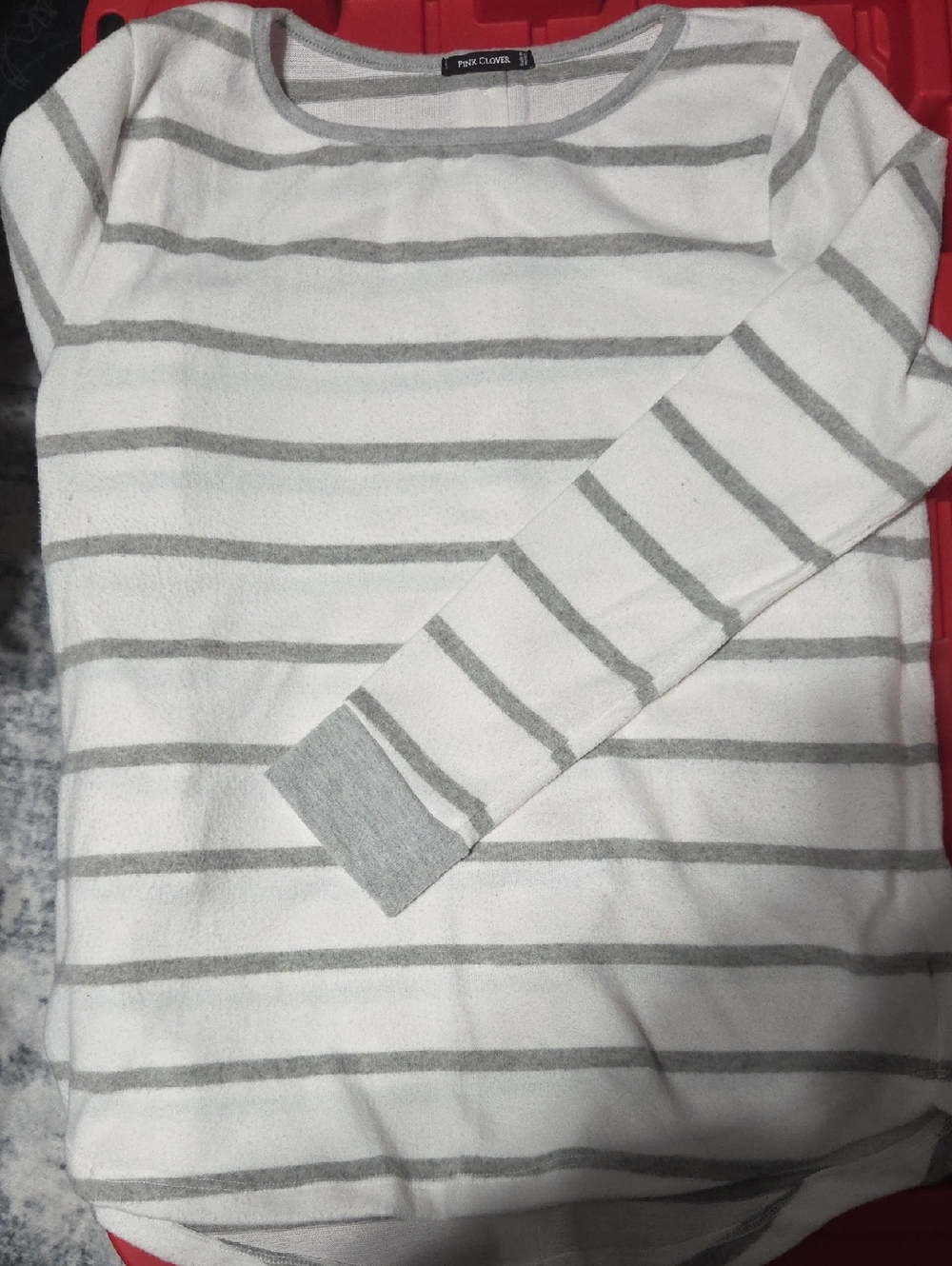 Pink Clover White and Gray Striped Long Sleeve Top